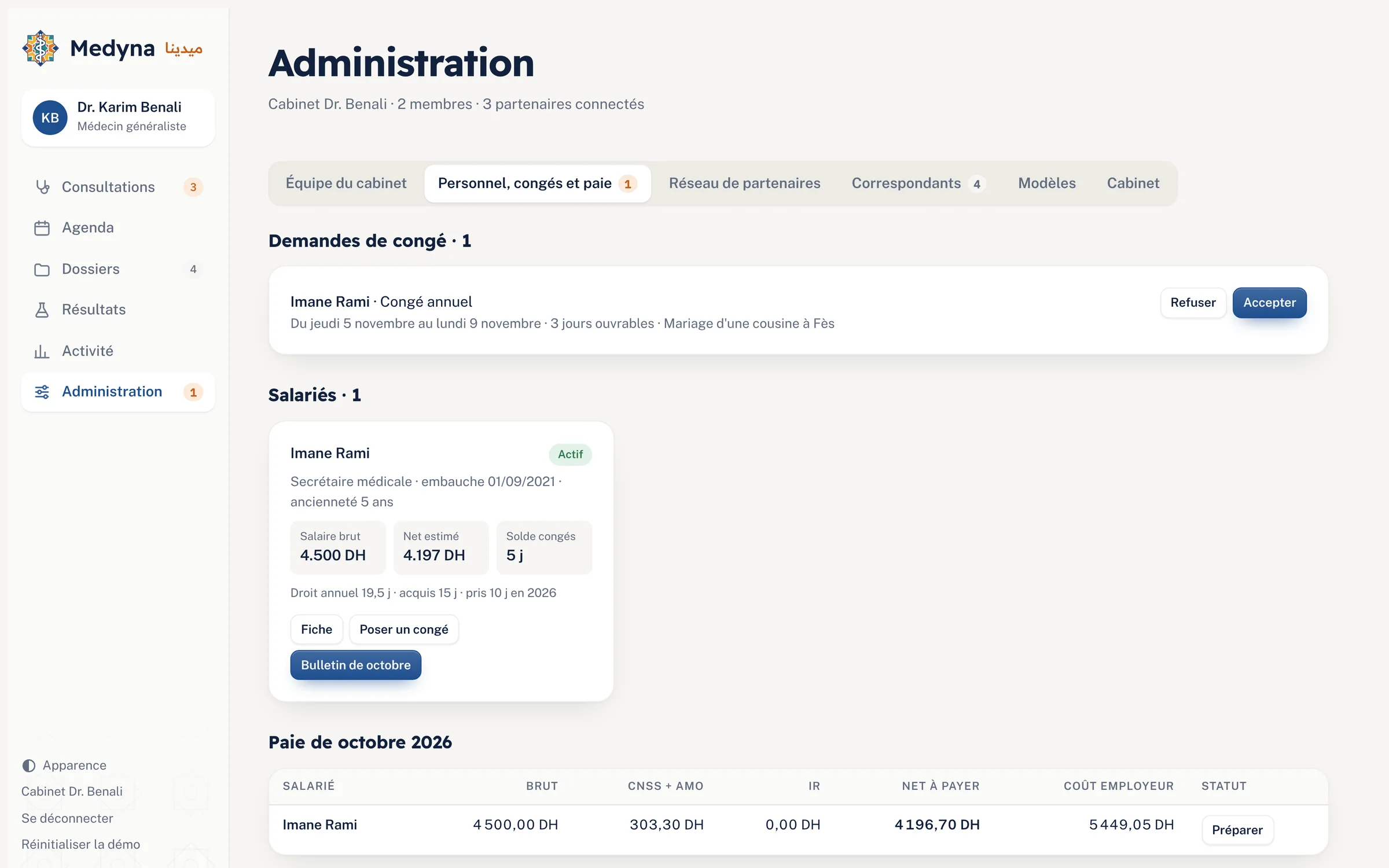 Administration : congés et paie du personnel