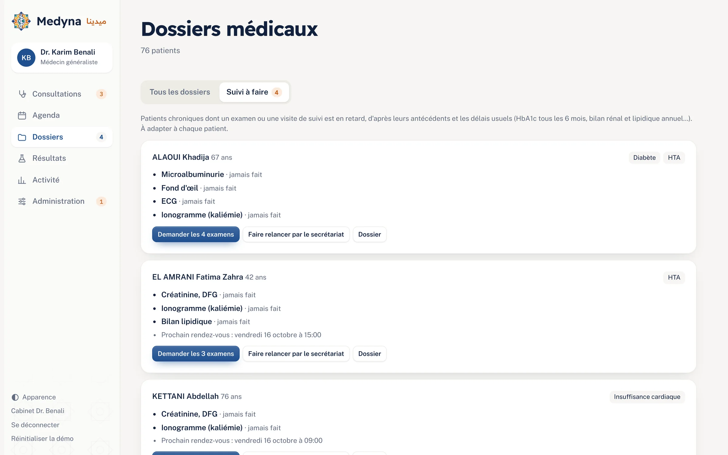 Liste des patients chroniques dont le suivi est en retard