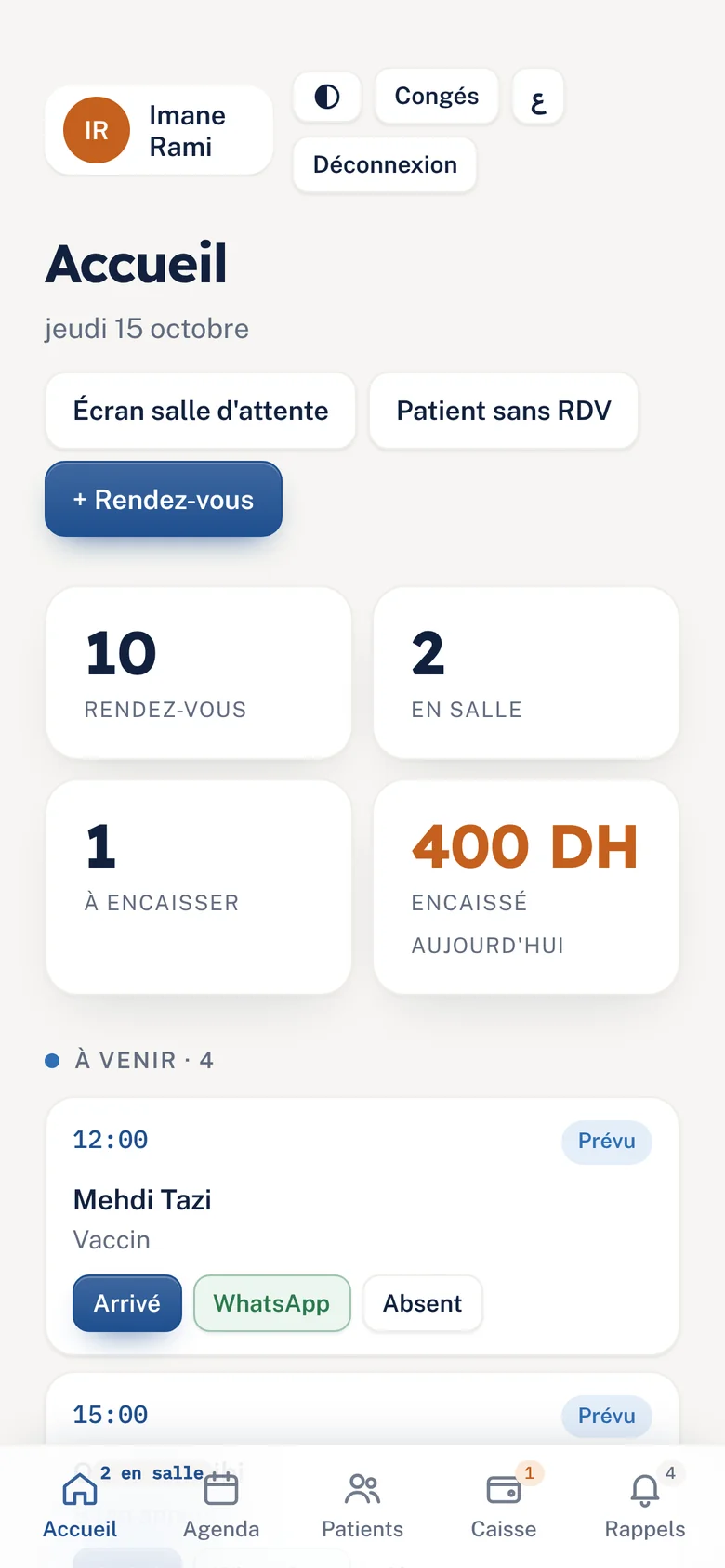 Accueil du secrétariat sur iPhone